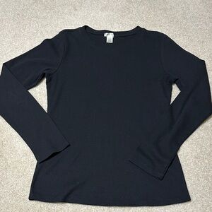 Thermal waffle knit black long sleeve top